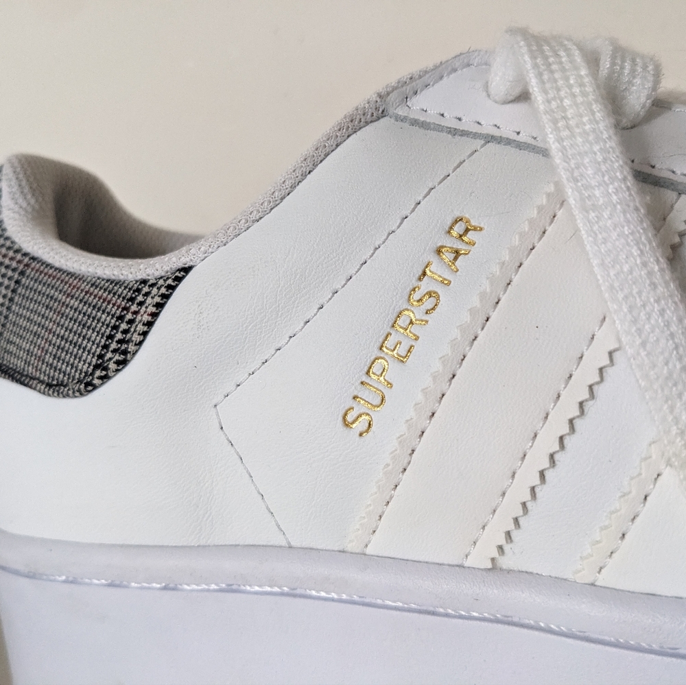Adidas Superstar White Gold Houndstooth Sneakers